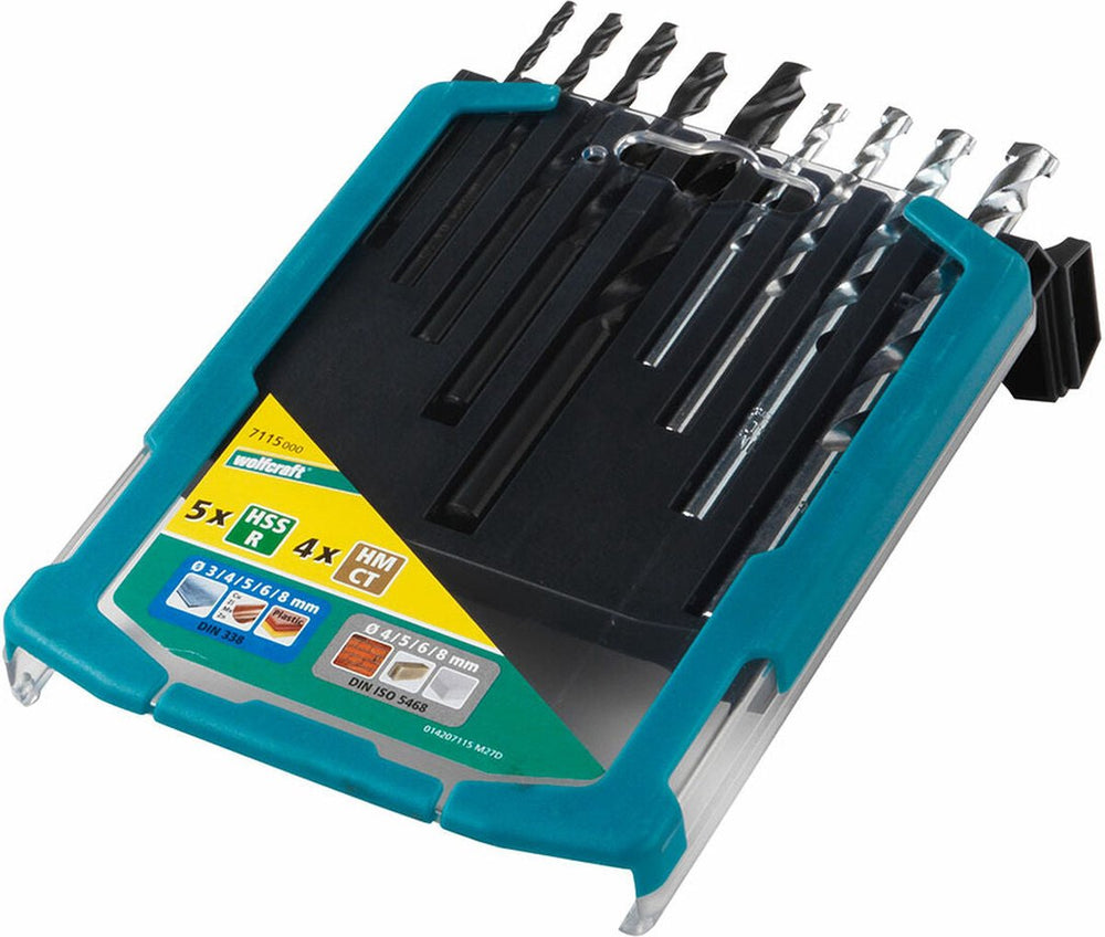 Wolfcraft - 9 delige boorset voor metaal steen - 3 tot 8mm - metaalboor - 7115000