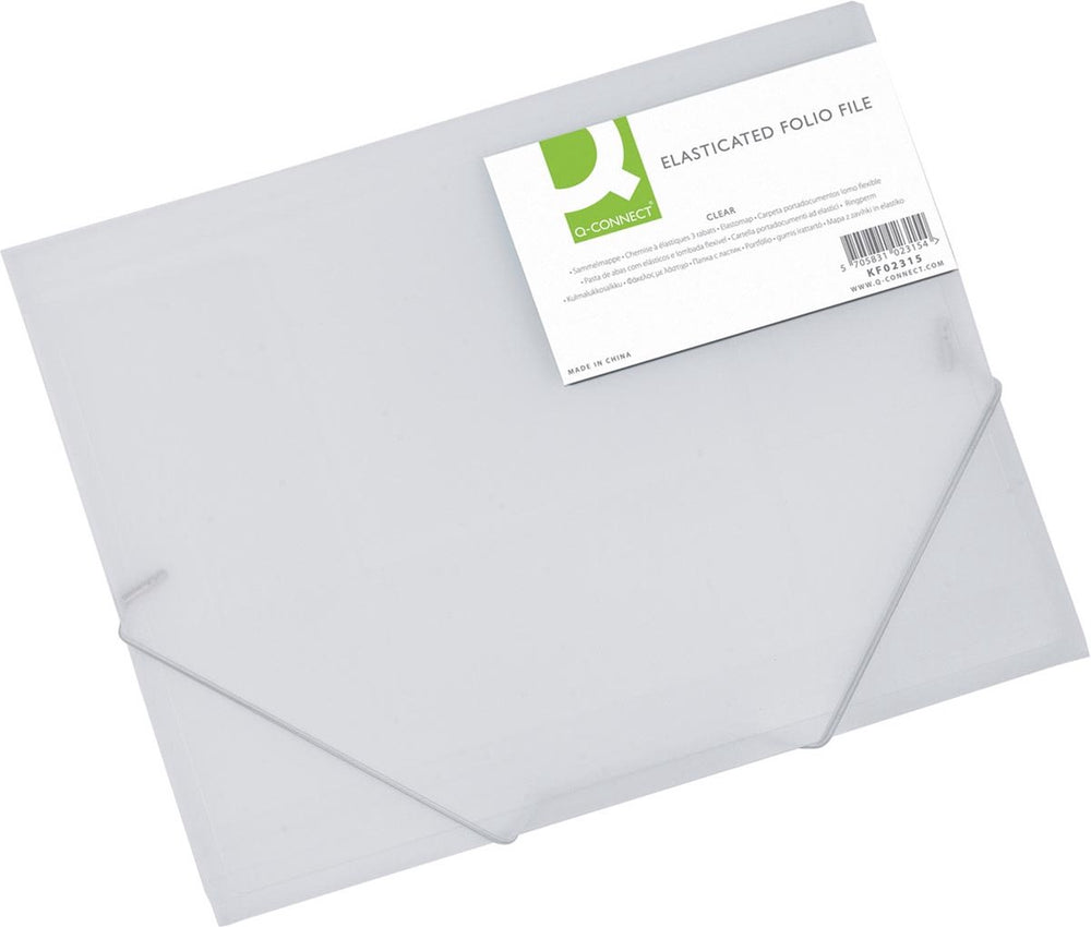 Q-connect elastomap, a4, 3 kleppen en elastieken, transparant pp, transparant 24 stuks