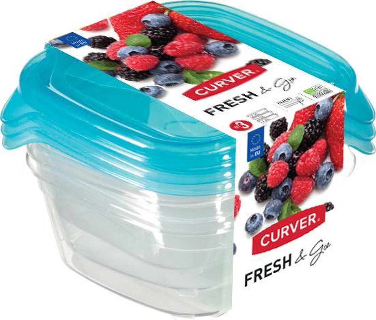 Curver set fresh go vierkant - 3x0,25l - transparant blauw