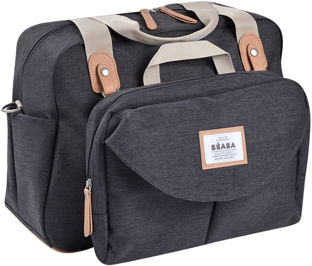 Béaba geneva ii luiertas 23 l - modulaire verzorgingstas met afneembaar voorvak - 16 vakken voor baby- en ouderspullen - inclusief verschoonmat, isothermische flessenhouder en fopspeenhouder - dark heather grey