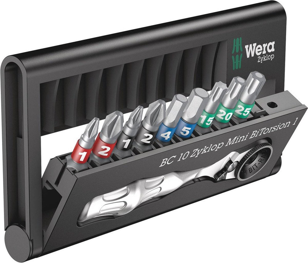 Wera bit-check 10 zyklop mini bitorsion 1 05057418001 bitset 10-delig kruiskop phillips, kruiskop pozidriv, binnen-torx