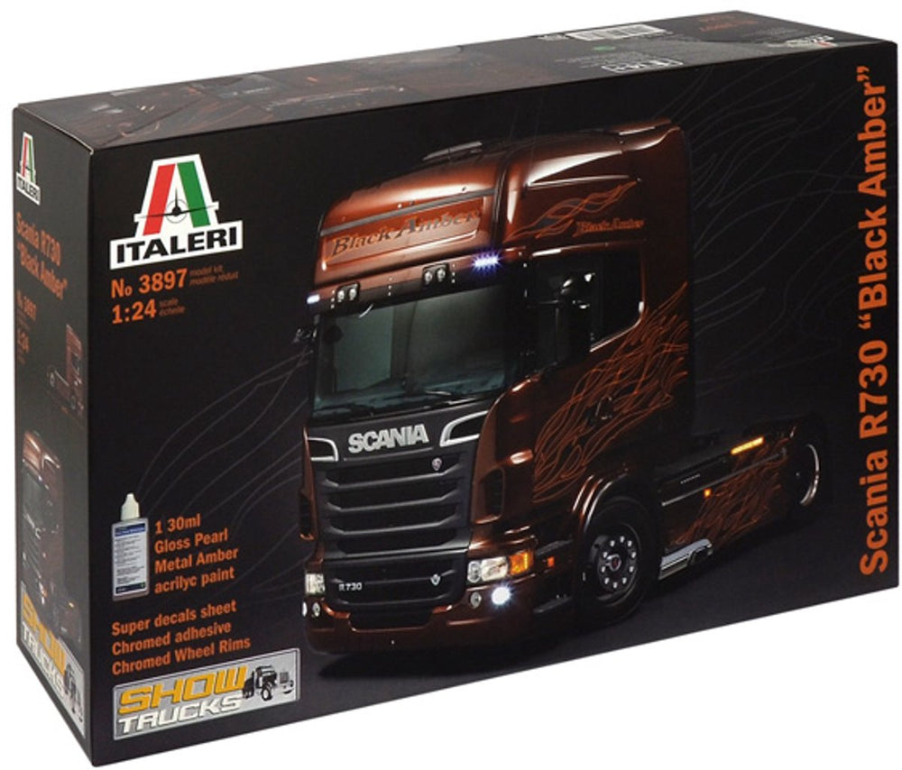 Italeri modelbouwpakket auto - 3897 scania r730 #039black amber#039 plastic - 1:24 - modelbouw