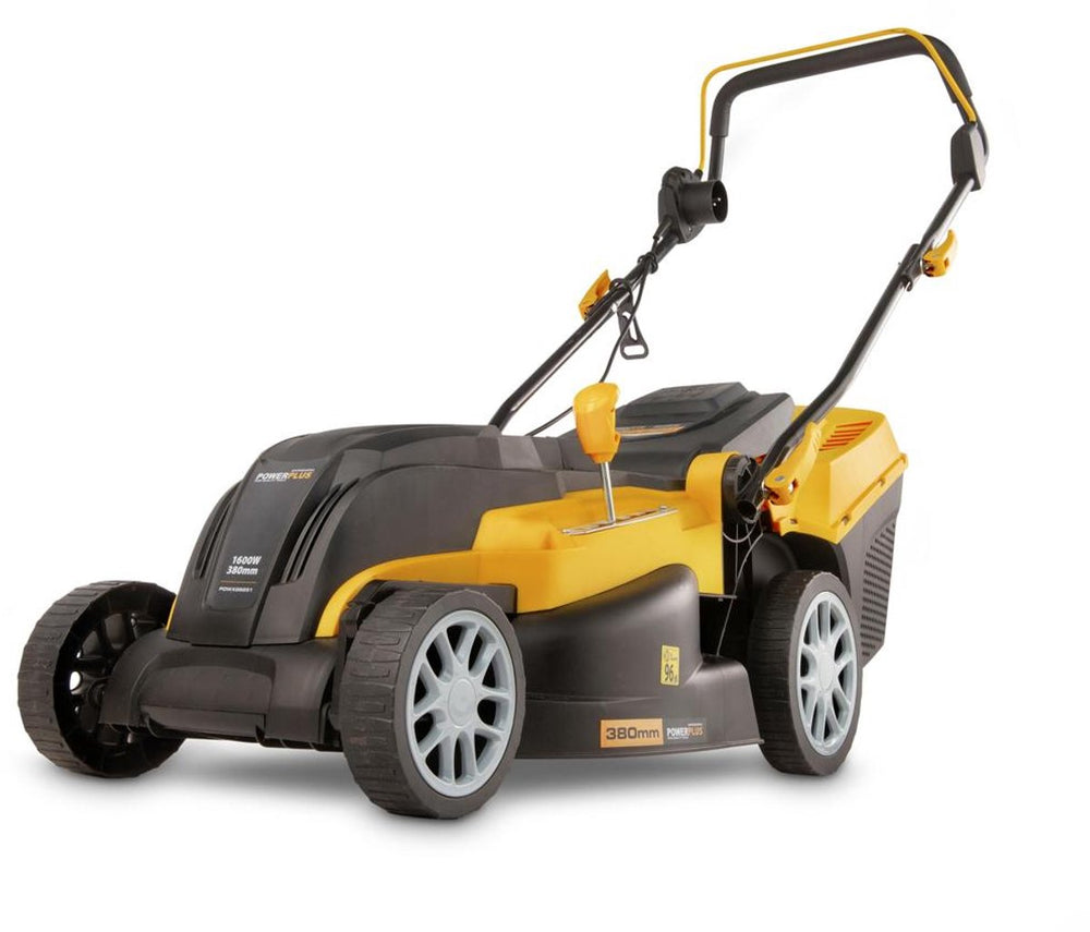 Powerplus elektrische grasmaaier powxg6251 - 1600 w en 380 mm ø, grasmaaier met grasopvangbak, mulching en achteruitworp