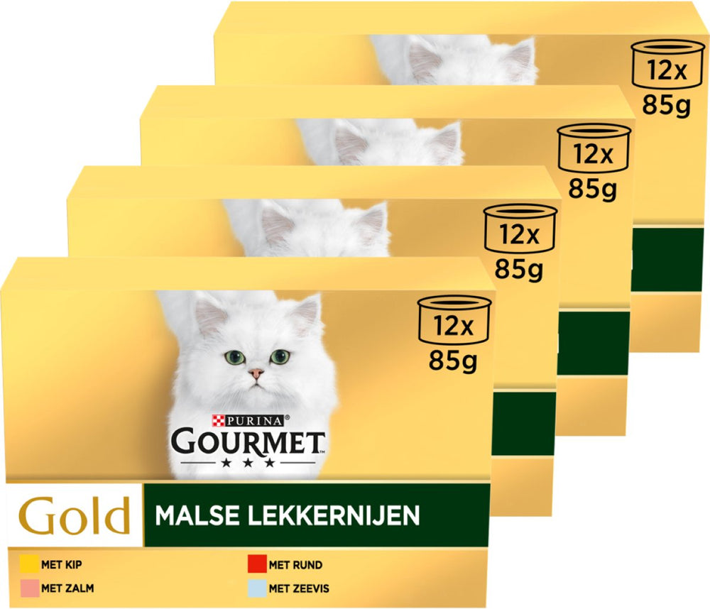 Gourmet gold malse lekkernijen - kattenvoer natvoer - kip zalm rund zeevis - 48 x 85 g