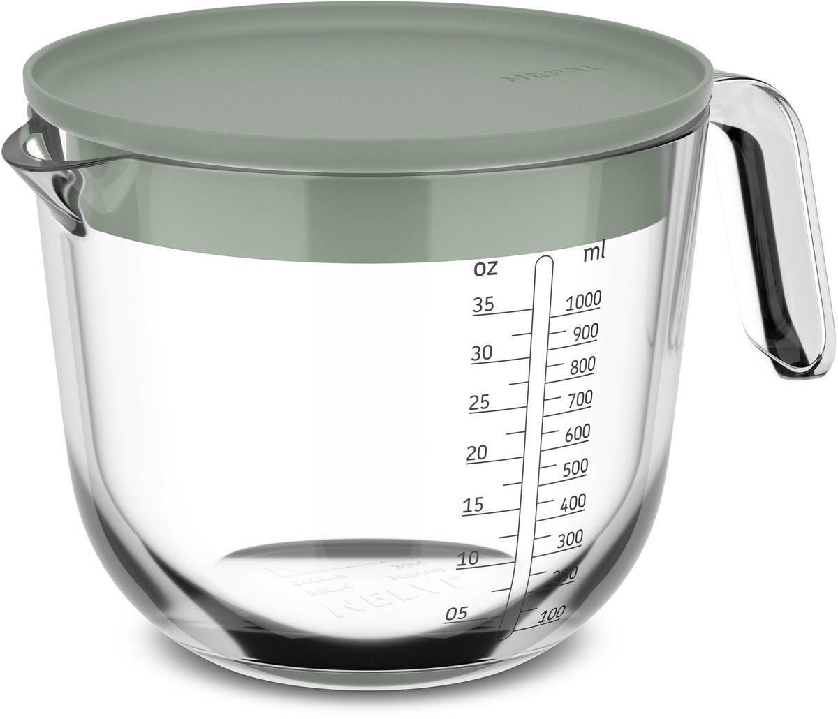 Glas maatbeker 1l met deksel nordic salie