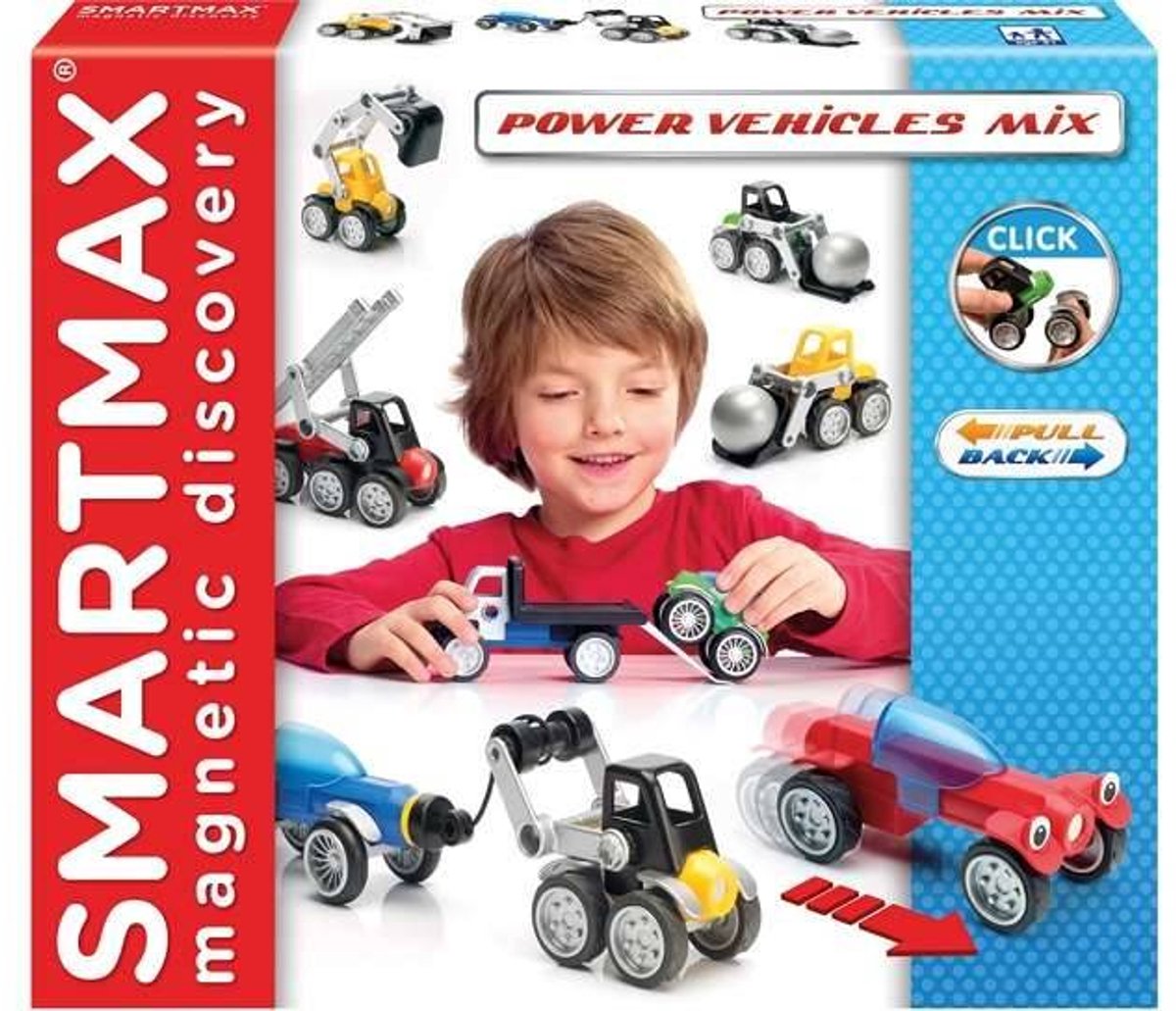 Smartmax power vehicles - magnetische voertuigen en werkwagens - 26-delige bouwset - educatief speelgoed voor kleuters - vanaf 3 jaar
