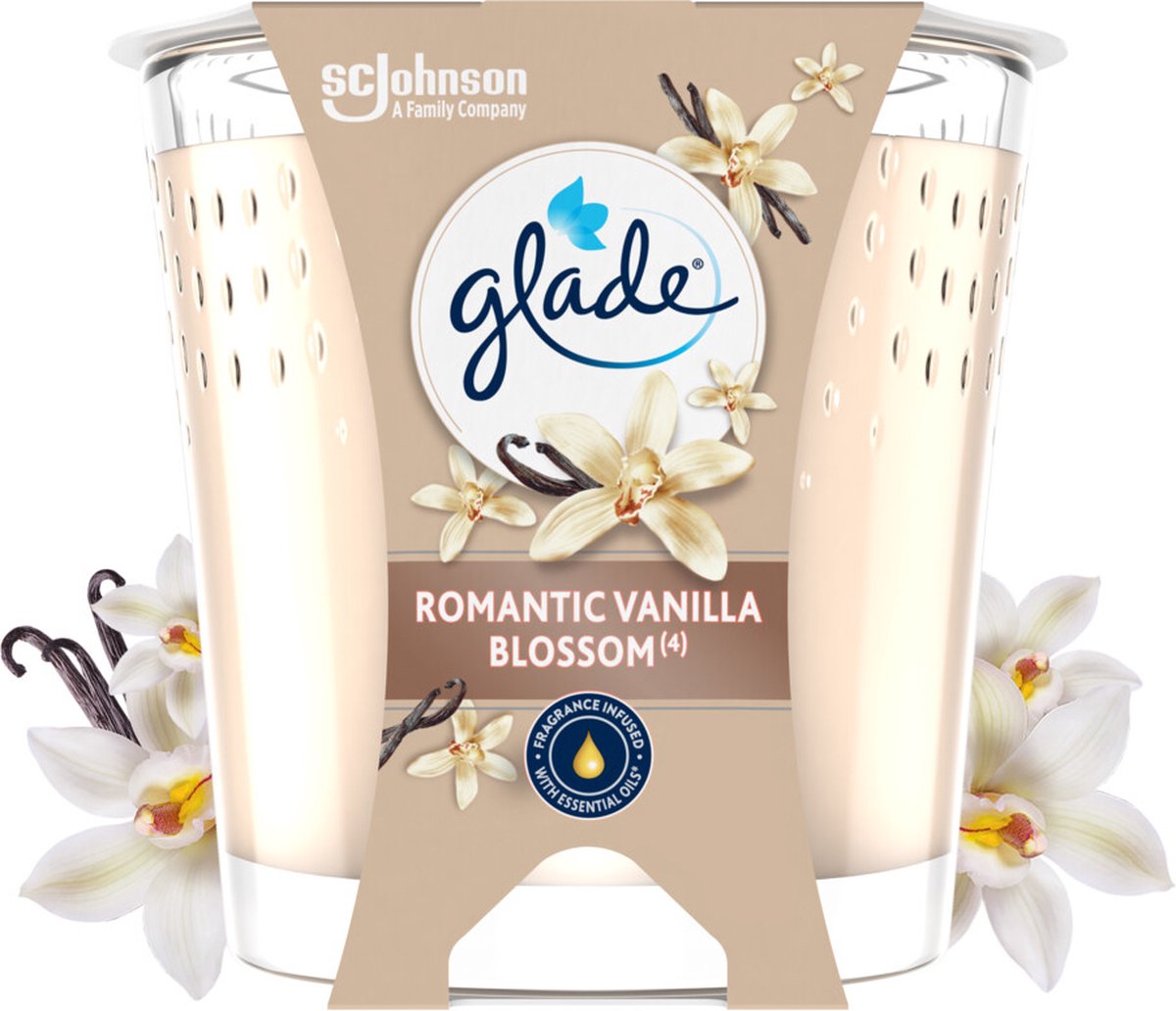 Glade vegan geurkaars romantic vanilla blossom 100% raapzaadwax - 112 gr