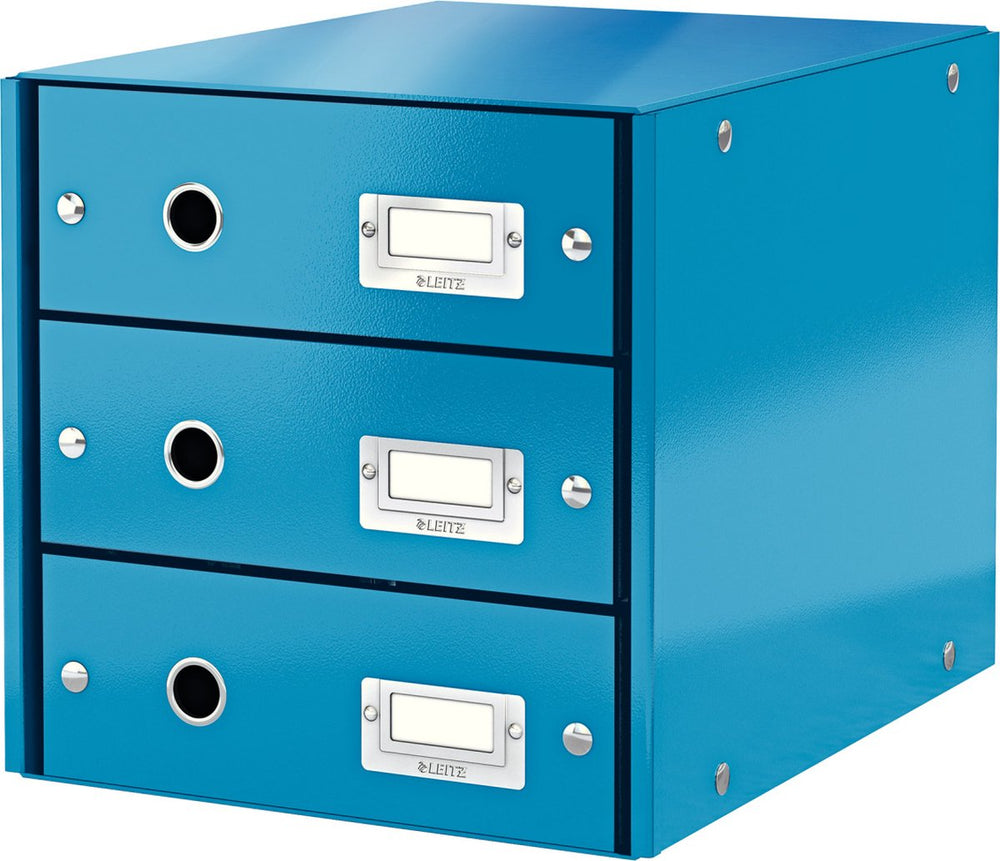 Leitz wow click store ladekast met 3 laden - 81% gerecycled karton - voor a4 formaten - ruimtebesparende opberger - blauw
