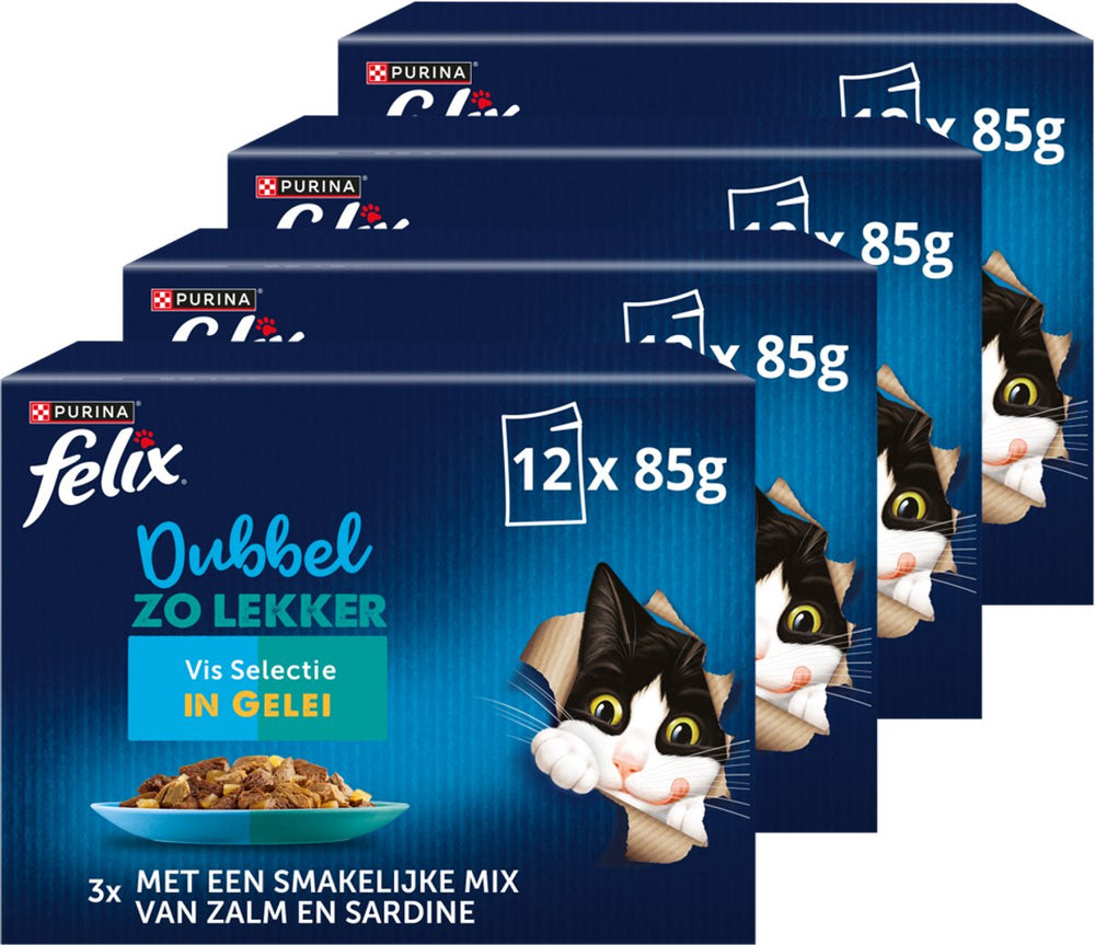 Felix dubbel zo lekker in gelei - kattenvoer natvoer - vis selectie - 48 x 85 g