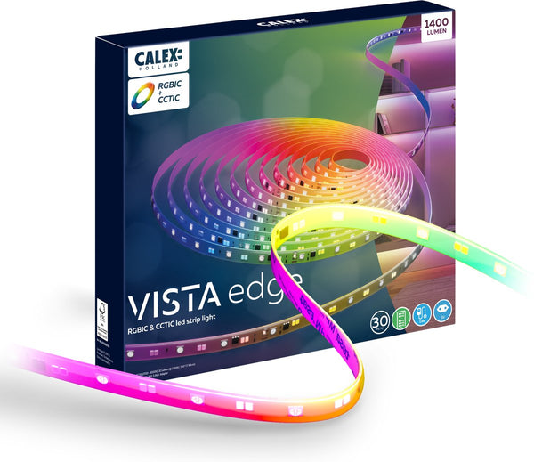 Calex led strip - 30 meter - rgb + cct individual control - 1400 lumen - binnengebruik - koel tot warm wit licht kleuren verlichting - afstandsbediening