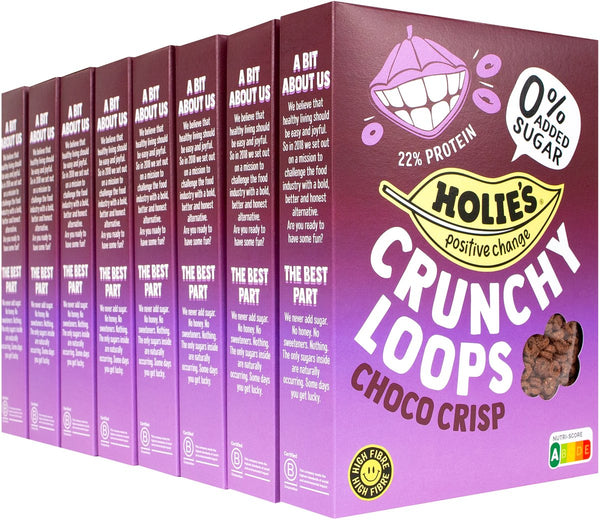 Holie's crunchy loops choco crisp 8x 350gr - ontbijtgranen - suikervrij - gezond - vegan
