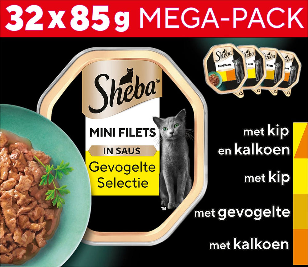 Sheba kattenvoer - mini filets - gevogelte in saus - 32x85g mega-pack