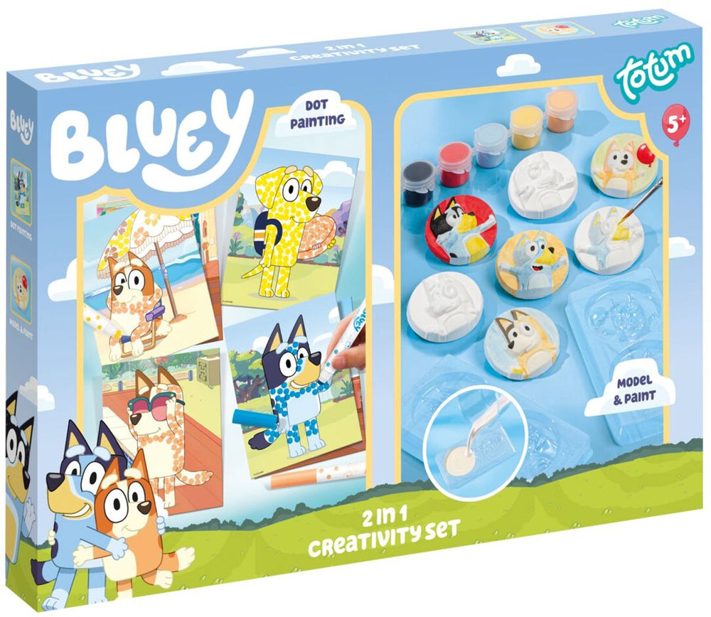 Totum bluey 2 in 1 knutselset gips gieten en stempelkaarten maken - creatief speelgoed vanaf 5 jaar - cadeautip knutselen kleuters jongens en meisjes