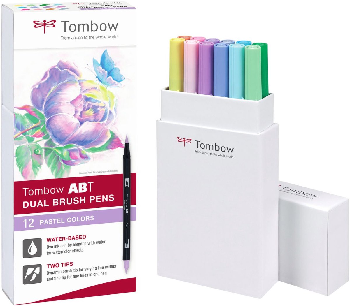 Tombow abt dual brush tekenpennen - brushpennen - pastel kleuren - set van 12 stuks