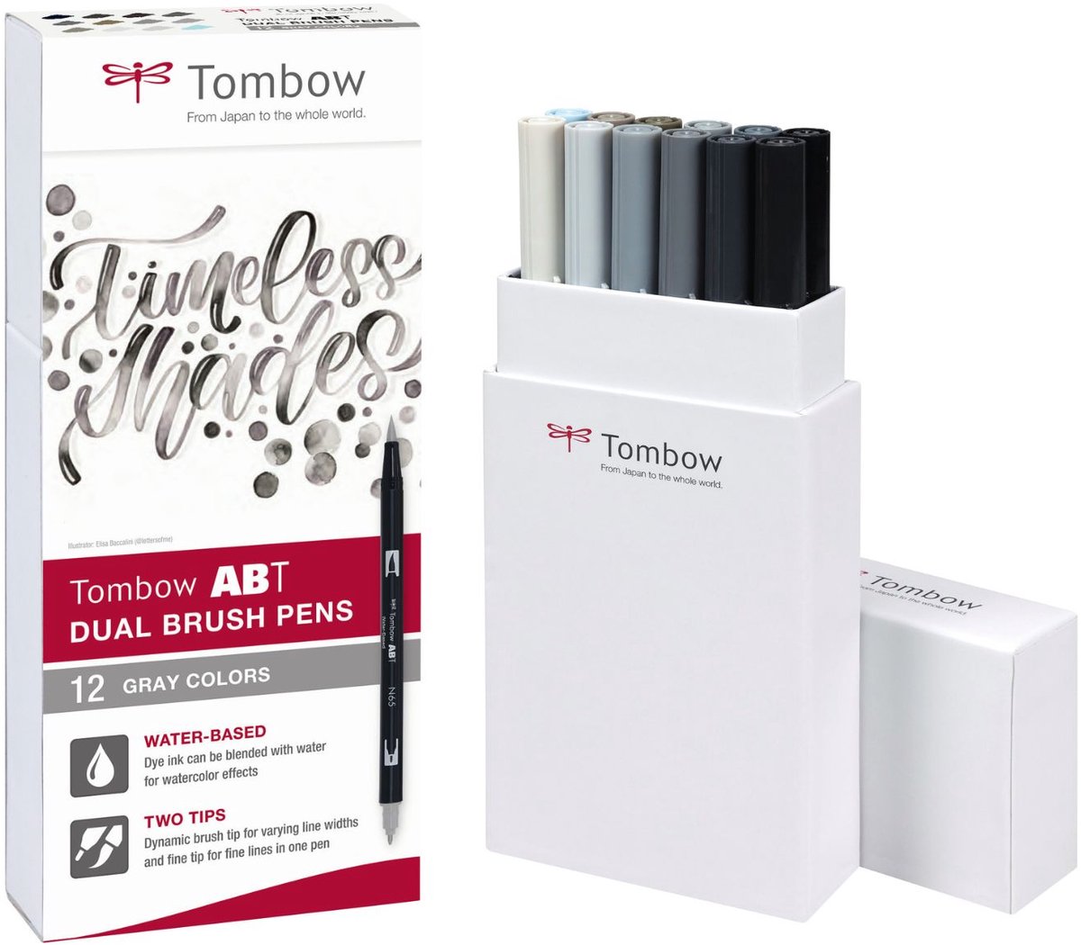 Tombow abt dual brush tekenpennen - brushpennen - grijze kleuren - set van 12 stuks