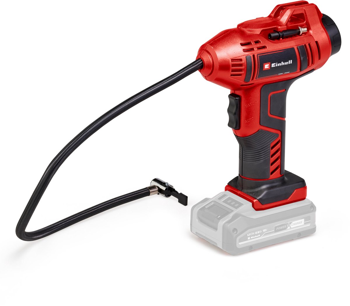 Einhell accu auto compressor ce-cc 18 li solo - power x-change - 18 v li-ion - lengte slang: 0,6 m - max. luchtafgifte: 12 l min - max. werkdruk: 11 bar - digitale manometer - incl. 3-delige adapterset - excl. accu en lader