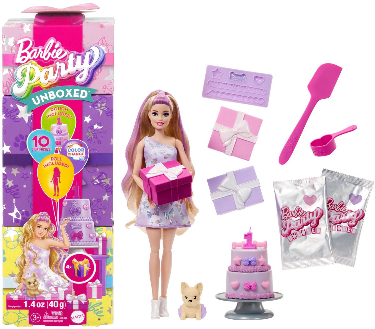 Barbie uitpakparty dierenverjaardag - pop met paarse highlights