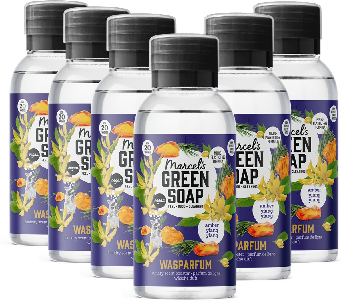 Marcel's green soap wasparfum - amber ylang ylang - 6 x 250ml - 120 wasbeurten