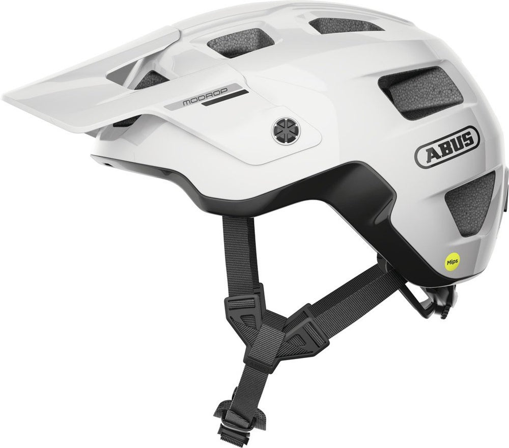 Abus fietshelm modrop mips shiny white l - 57-61 cm - wit - geschikt voor gebruik op mountainbikes - 390 g