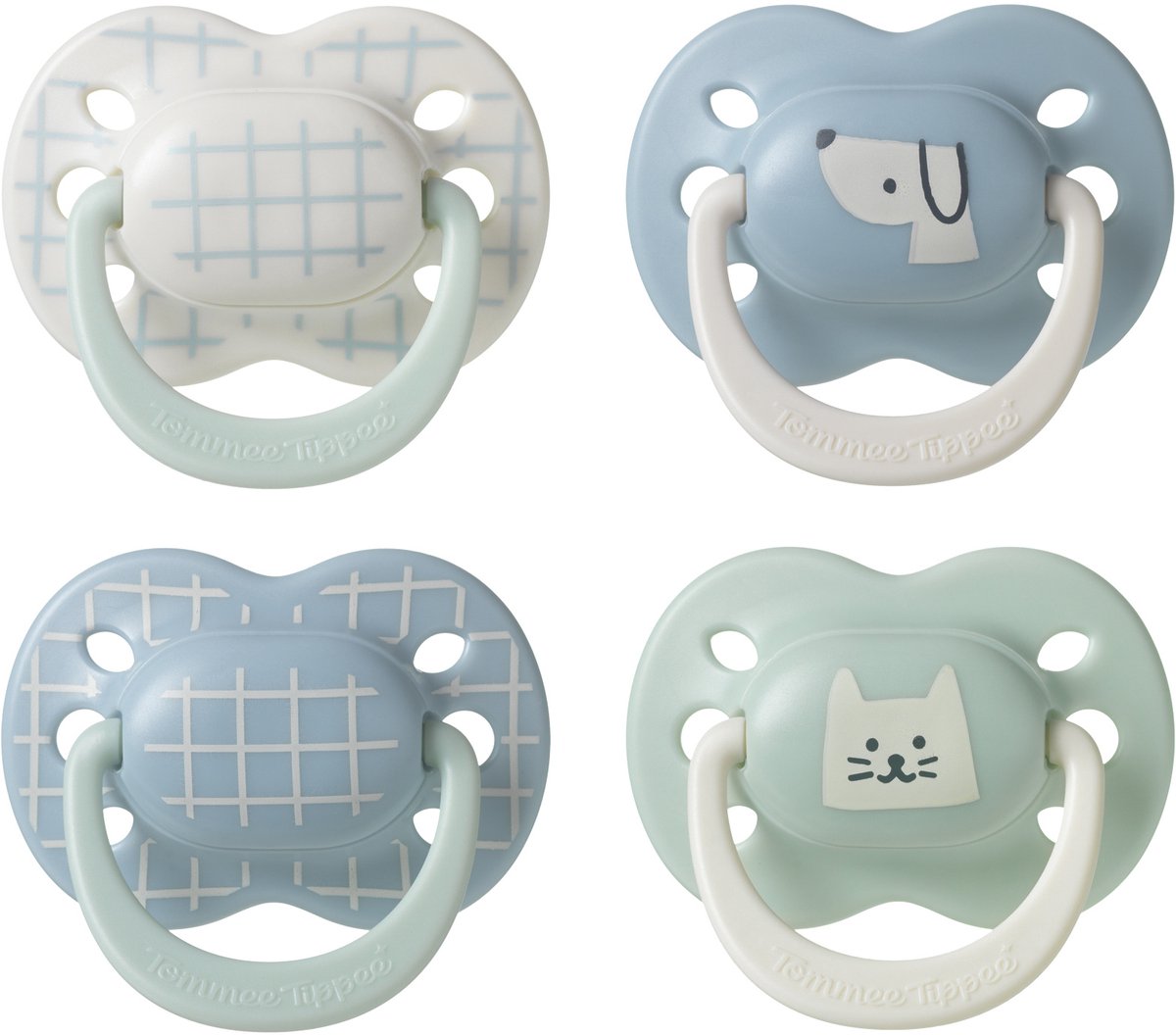 Tommee tippee ultimate fit-fopspeen - 0-6 maanden - 4 stuks - orthodontische symmetrische speen voor baby's- 100% bpa-vrij silicone - blauw deco