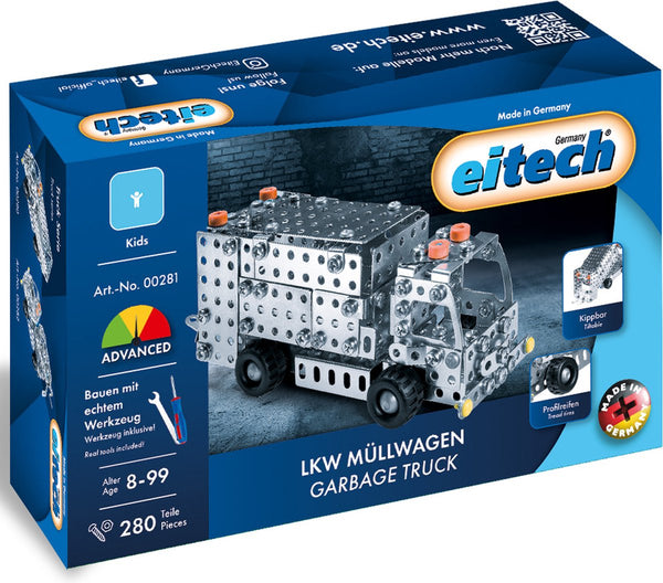Eitech ® bouwdoos – vuilniswagen – 280-delig – metalen bouwpakket met gereedschap – constructiespeelgoed – vanaf 8 jaar