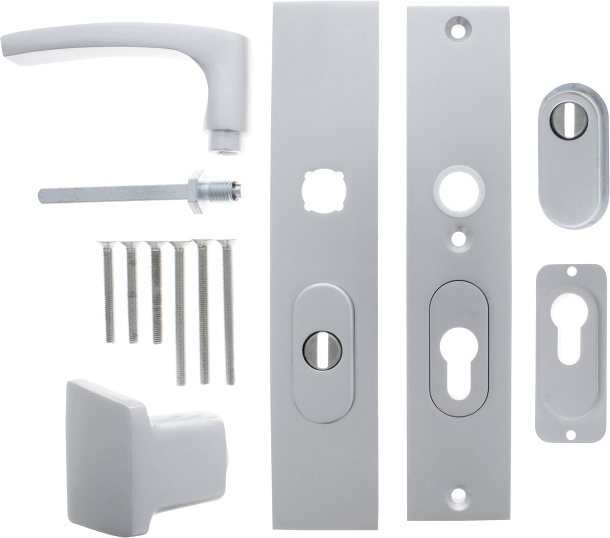 Starx veiligheidsgarnituur - aluminium f1 - aluminium - - deurklink en op skg*** met kerntrekbeveiliging 195x50mm pc55 72 aluminium f1