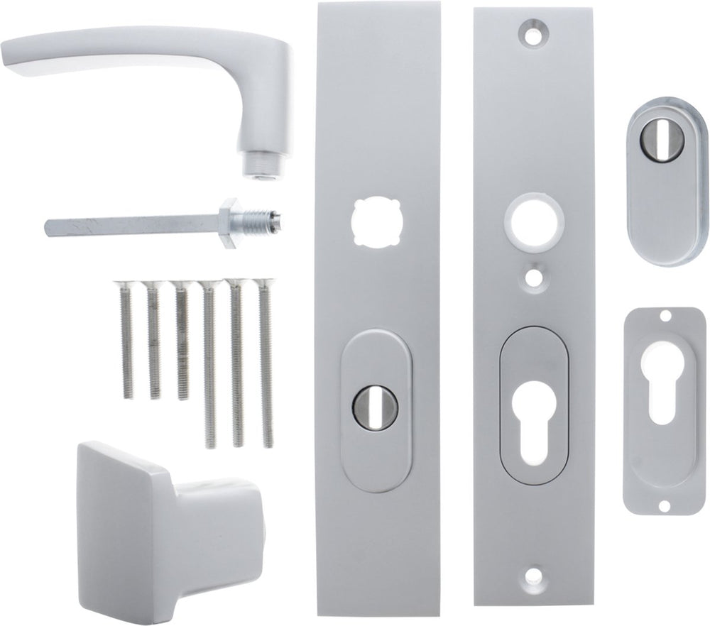 Starx veiligheidsgarnituur - aluminium f1 - aluminium - - deurklink en op skg*** met kerntrekbeveiliging 195x50mm pc55 72 aluminium f1