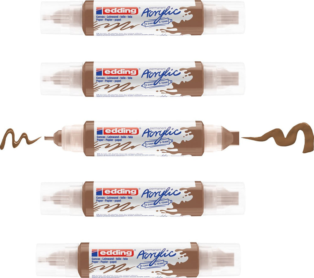 Edding 5400 acrylic 3d double liner hazelnoot – 5 acryltubes – dubbele punt 2-3 mm 5-10 mm – hoogwaardige waterbasis acrylverf voor canvas, hout papier