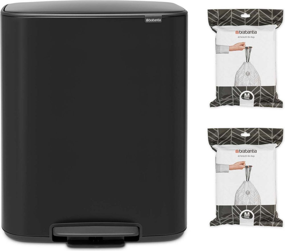 Brabantia bo prullenbak - 60 liter - 1 vak - met 80 vuilniszakken - matt black
