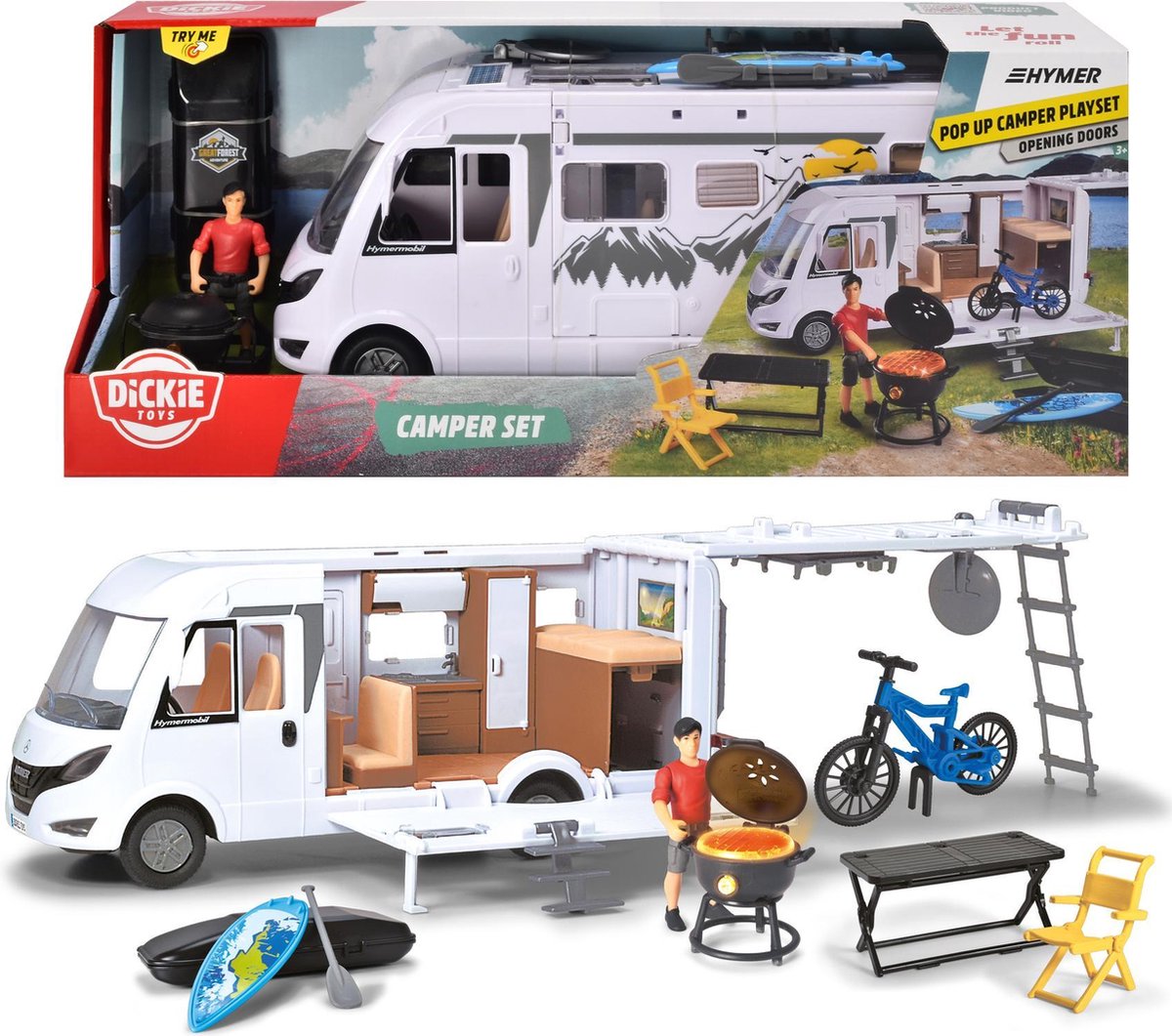 Dickie toys hymer camper - 30 cm - licht accessoires - speelgoedvoertuig