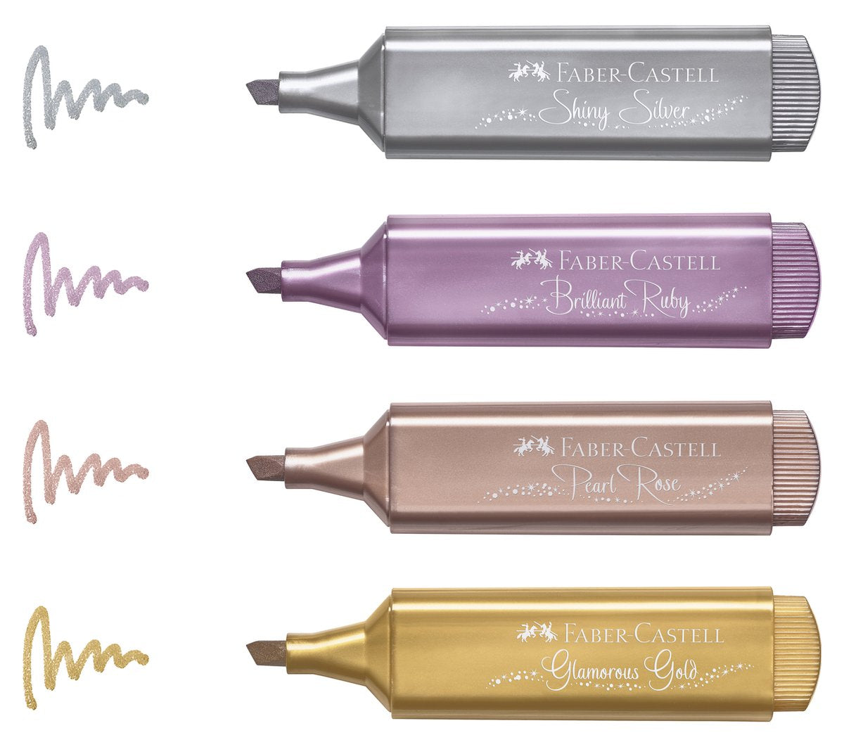 Faber-castell faber castell tekstmarker - metallic - 4 stuks assorti kleuren - markeerstift - fc-154640