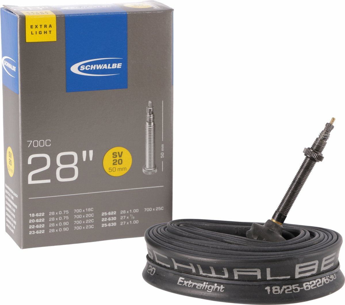 Schwalbe Binnenband sv20 50mm 28inch 18 25-622 630 extra licht 81gr