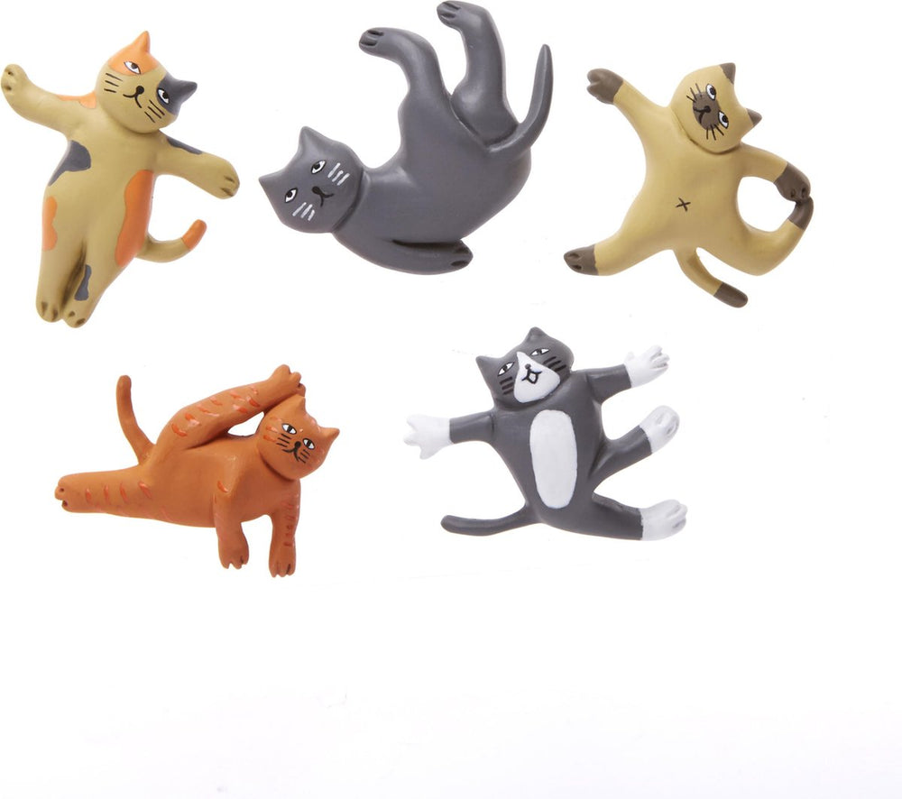 Kikkerland koelkast magneten - set van 5 – in de vorm van een yoga kat
