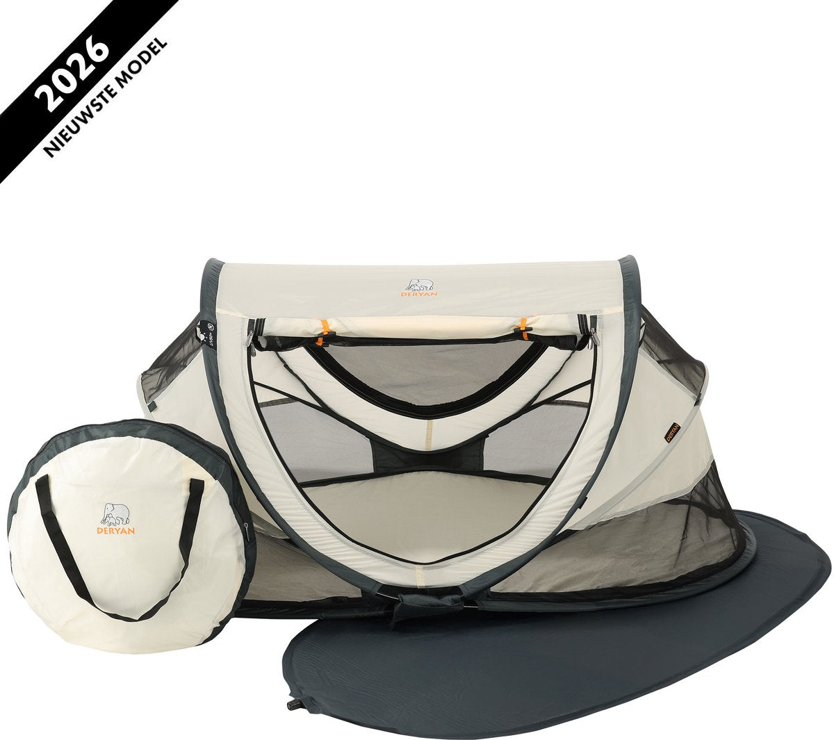 Deryan peuter luxe campingbedje – inclusief zelfopblaasbare matras - cream