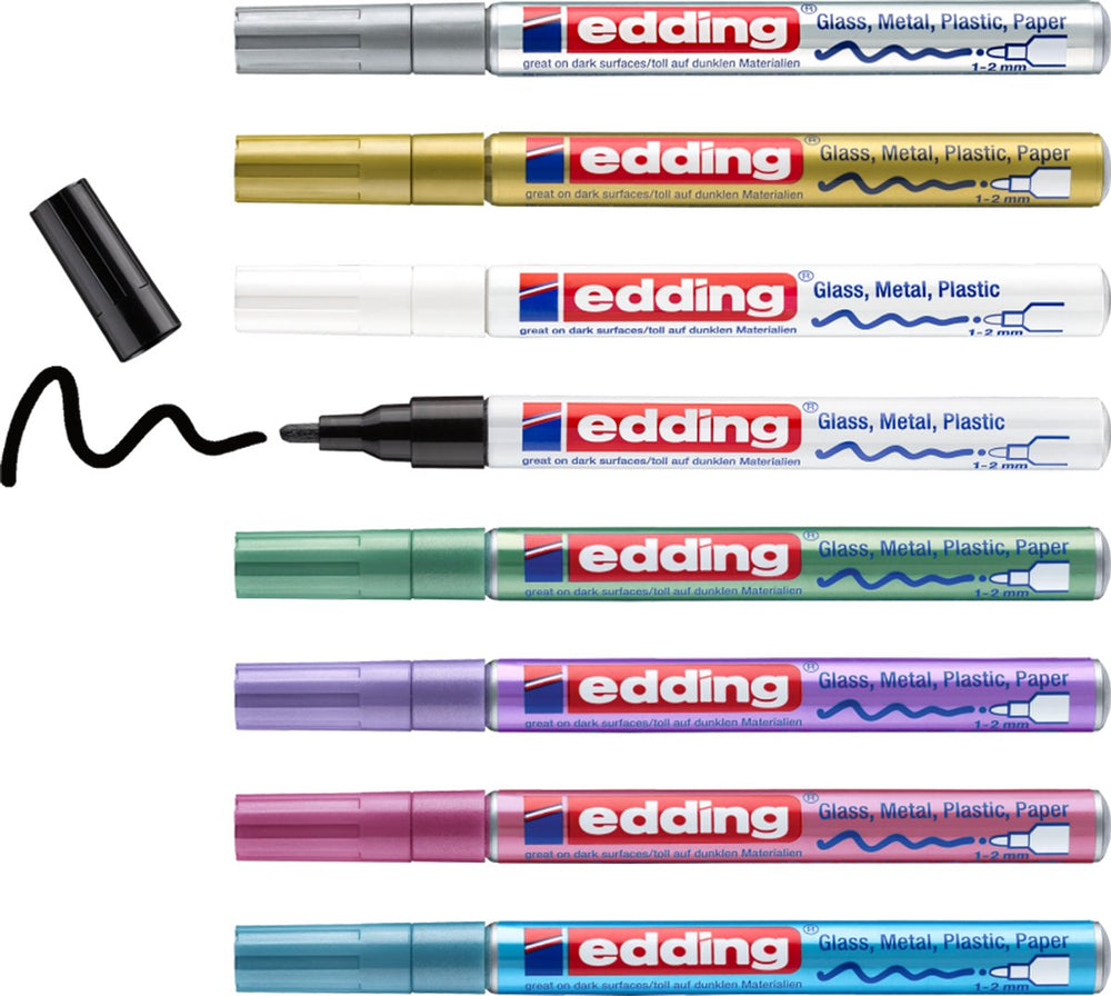 Edding 751 8 s glanslakmarker feestelijke en metallic kleuren assorti set - ronde punt - 1-2 mm - set van 8 stuks
