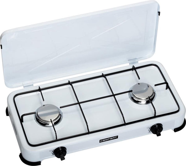 Campart camping kookstel ko-6382 - campingkooktoestellen 2 pitten – gas kooktoestel met rvs brander - wit