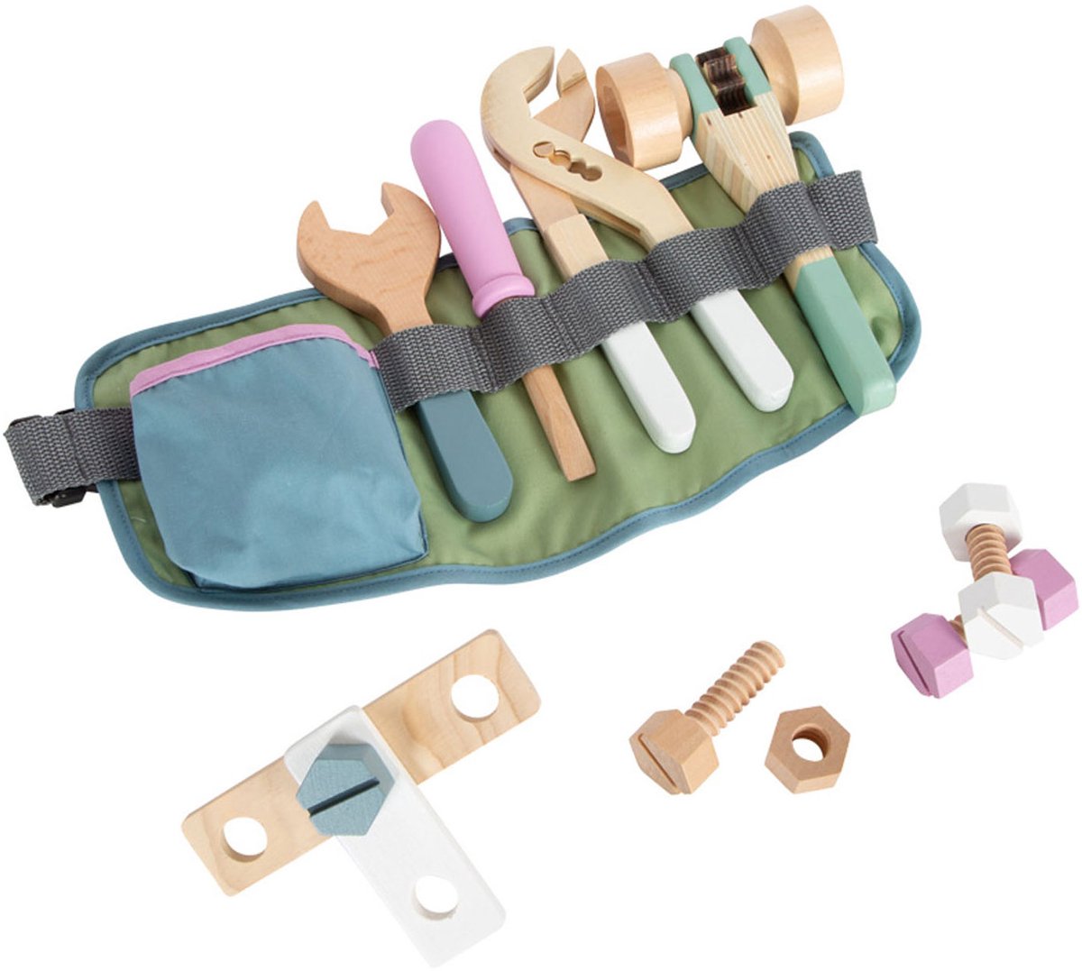Kleine voet - gereedsschapsriem met houten gereedschap, 15dlg.