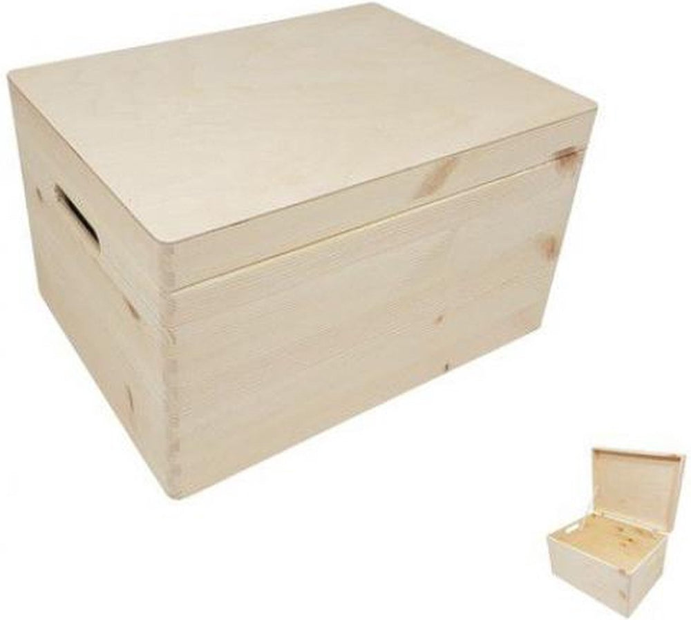 Small foot plywood wooden storage box with hinged lid