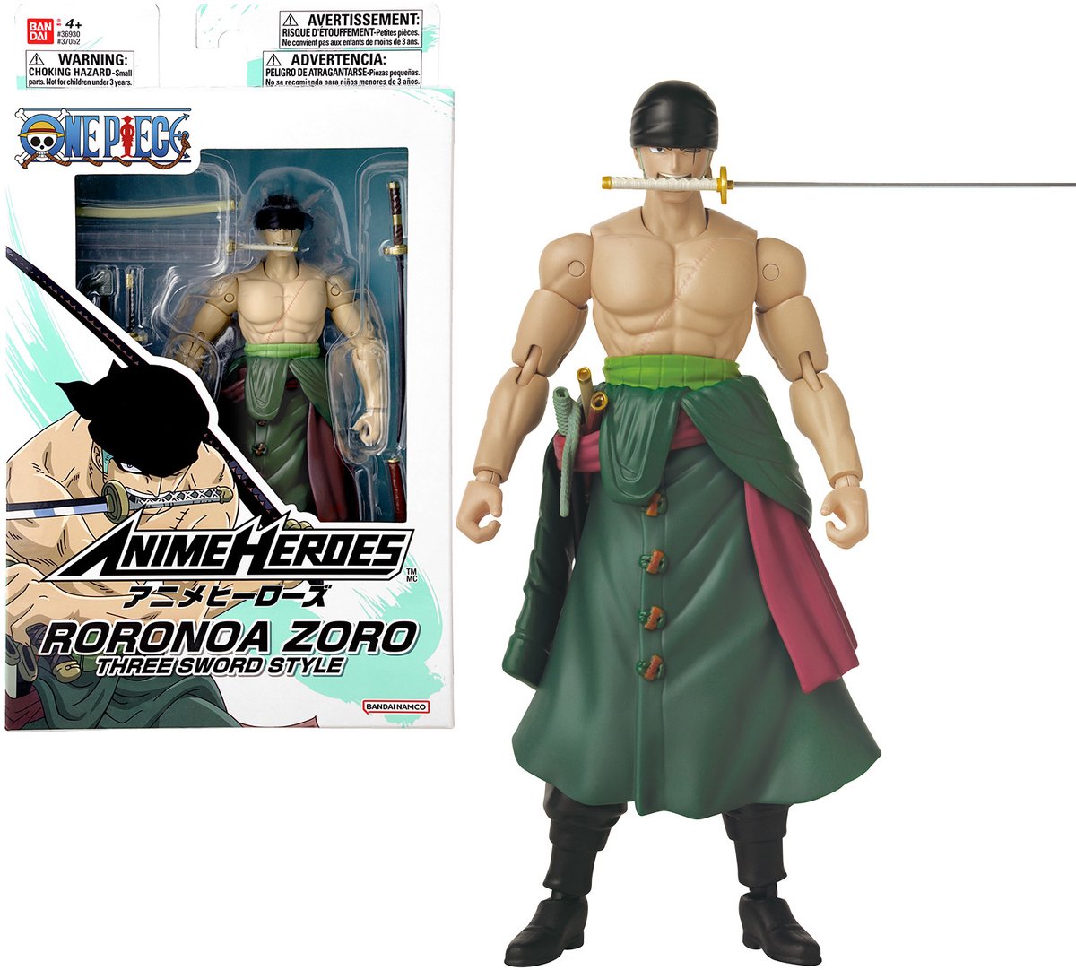 Bandai - anime heroes - one piece figuur - roronoa zoro figuur 17 cm drie zwaard stijl - officieel gelicenseerd one piece - zoro 3 sword manga actiefiguur - kinderspeelgoed 4 jaar oud en + - 37052