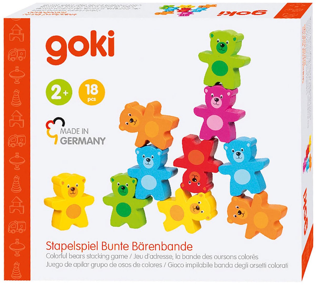 Goki houten kleuren beren stapelspel, 9dlg.