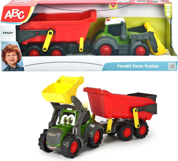 Dickie abc fendti tractor met aanhanger en boerderij