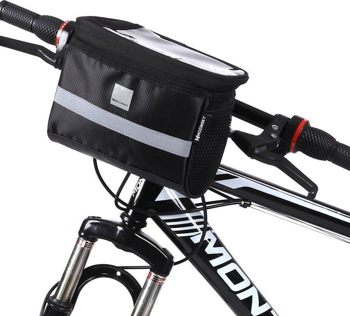 Wozinsky wbb12bk serie - fietstas voor stuur - 2l - zwart - reflecterende streep