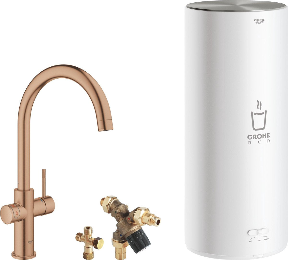 Grohe red 3in1 kokendwaterkraan - c uitloop - 7l boiler - mengventiel - warm sunset geborsteld (mat brons) - 30031dl1