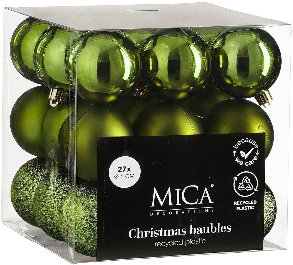 Mica decorations kerstballen set - 27 stuks - ø6 cm - onbreekbaar - donkergroen