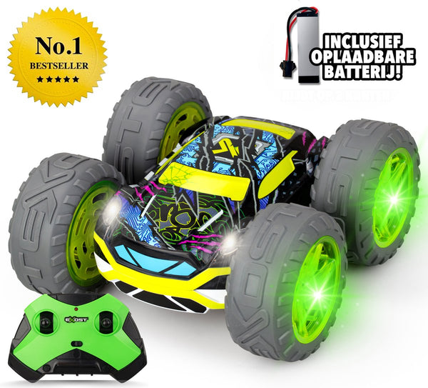 Exost rc 360 cross flash stuntauto groen 1:18 - flashing wheels - incl. oplaadbare batterij - rc auto