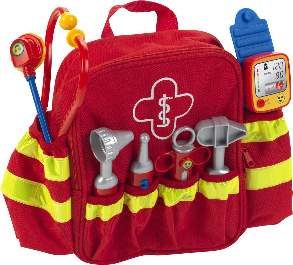 Klein toys reddingsrugzak - incl. speelgoedinstrumenten met geluidseffecten - verstelbare riemen - rood geel