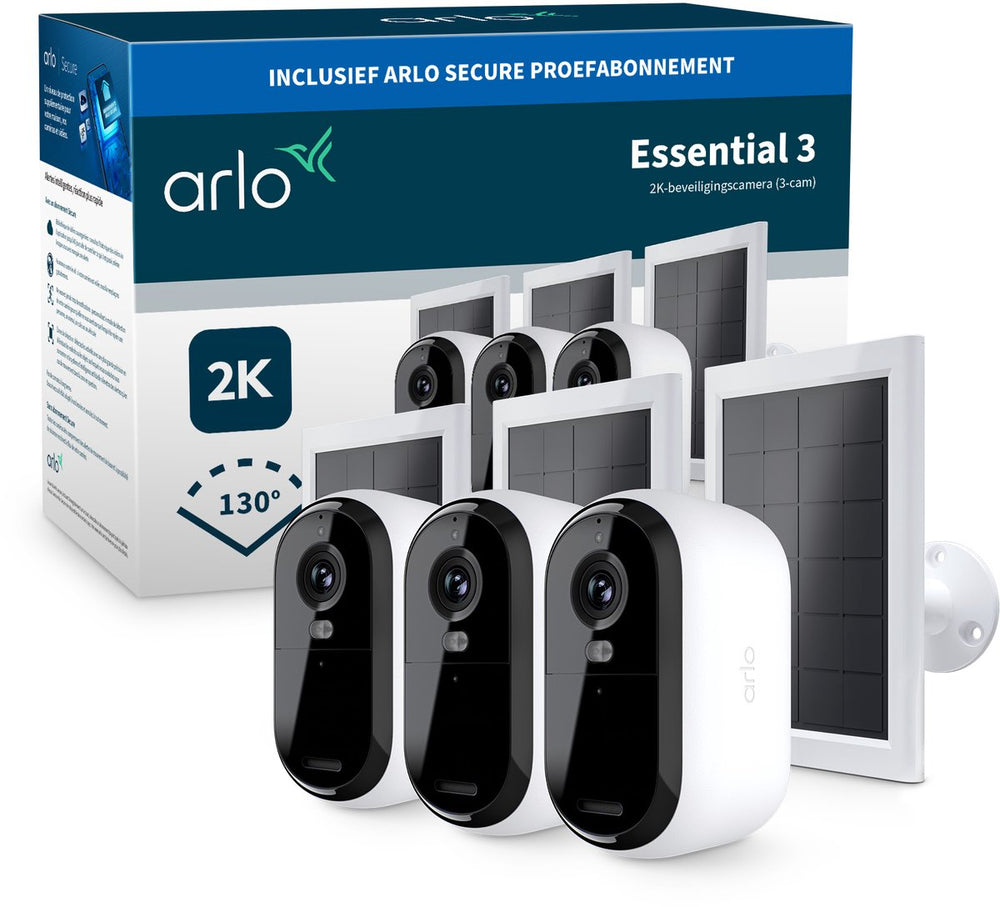 Arlo essential3 2k beveiligingscamera zonnepanelen - 3-pack