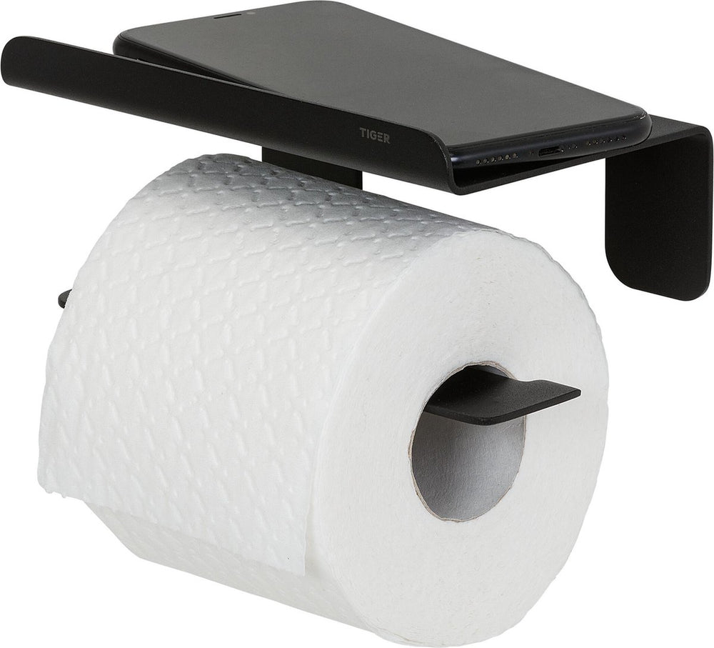 Tiger colar - toiletrolhouder met plankje - wc rolhouder met plankje - zelfklevend - zonder boren - zwart