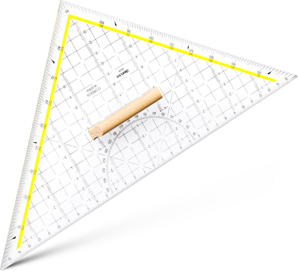 Aristo tekendriehoek - schaalverdeling 30cm - onbuigzaam - transparant - met houten greep - ar-1648