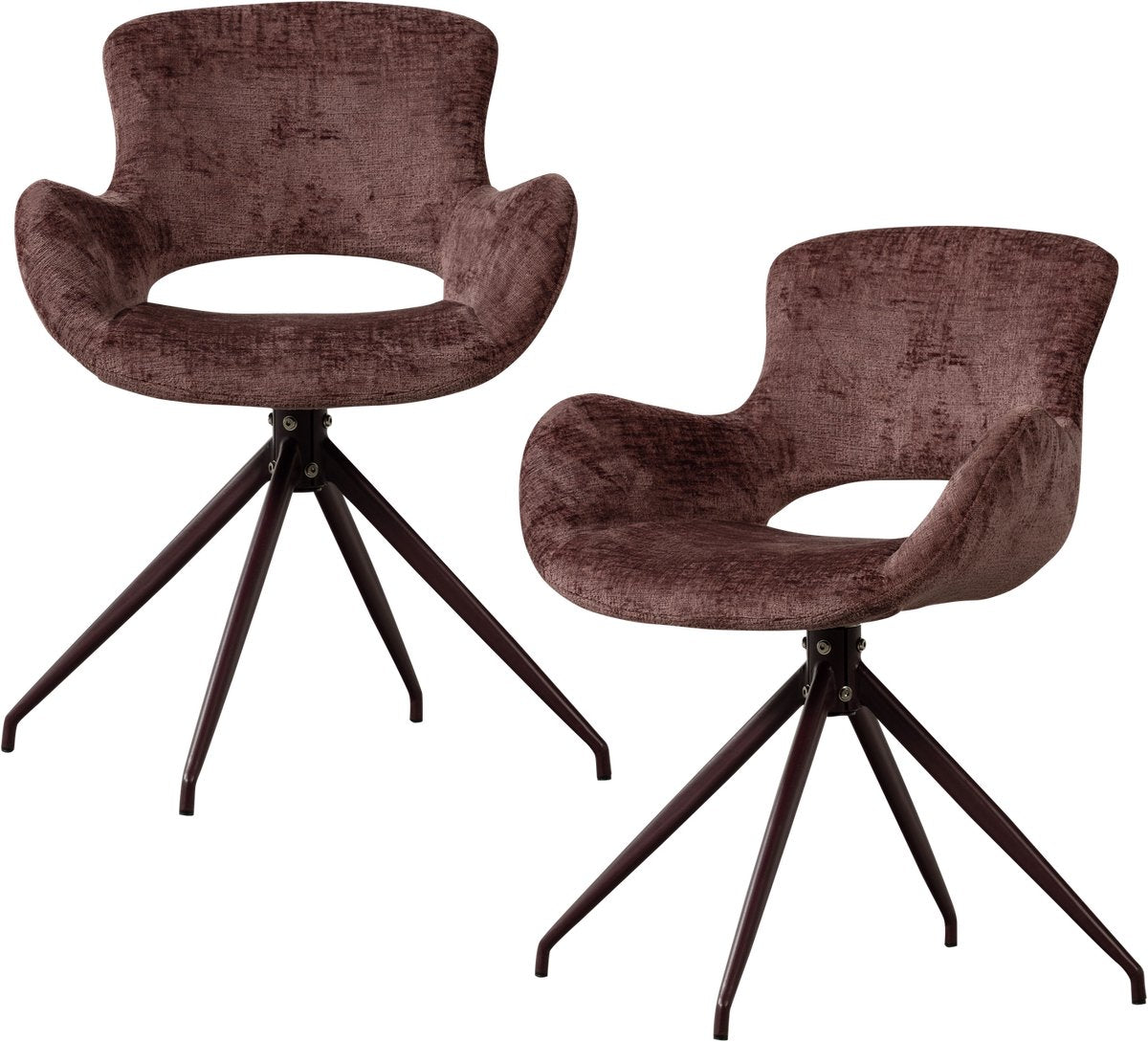 Woood eliva eetkamerstoel - structure velvet - paars - set van 2